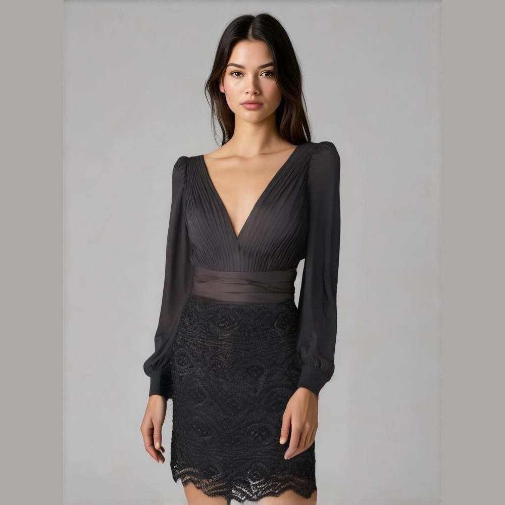 Sherri Hill Beaded V-Neck Dress with Pleat Detail - No Size Tag!